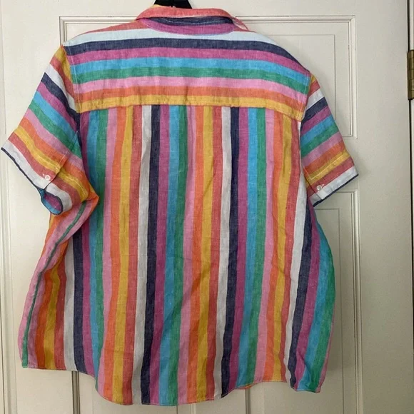 J Crew linen popover shirt in rainbow colors 🌈 - Picture 5 of 6